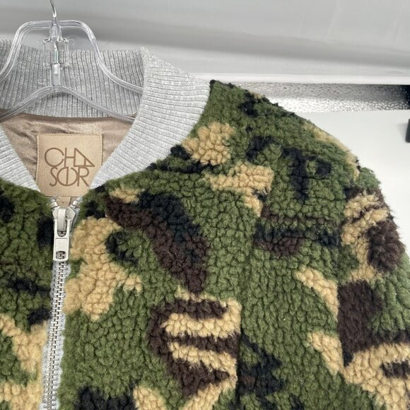 CHASOR Womens Camo Print Sherpa Coat Full Zip Size Medium Pockets - Picture 4 of 9